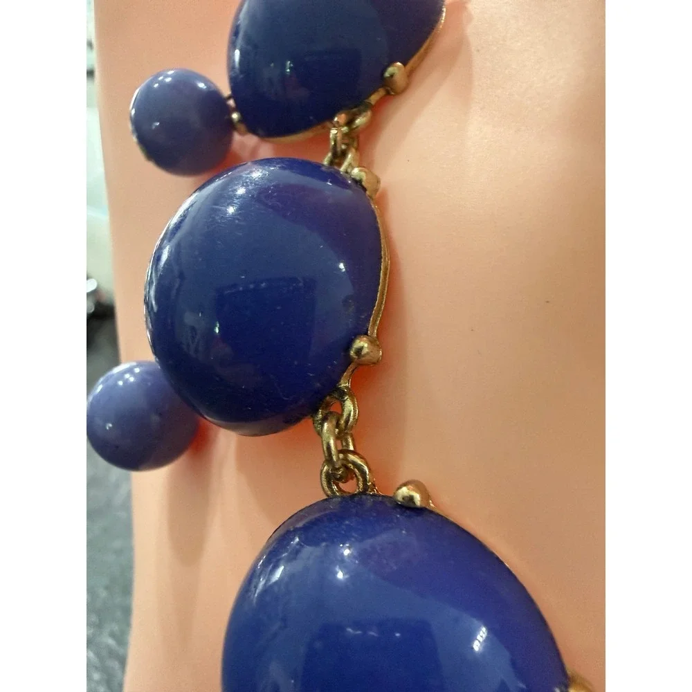 Vintage Style Cobalt Blue Statement Bib Necklace Gold Tone Mid Century Inspired